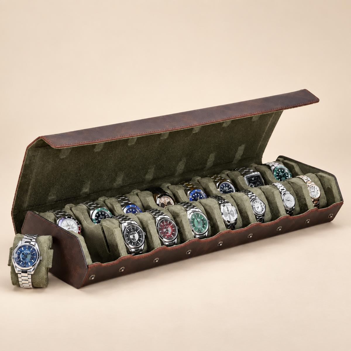 Boîte à Montre en Cuir Nubuck Huilé – 16 Montres