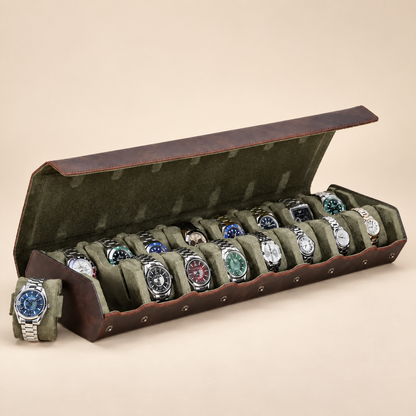 Boîte à Montre en Cuir Nubuck Huilé – 16 Montres