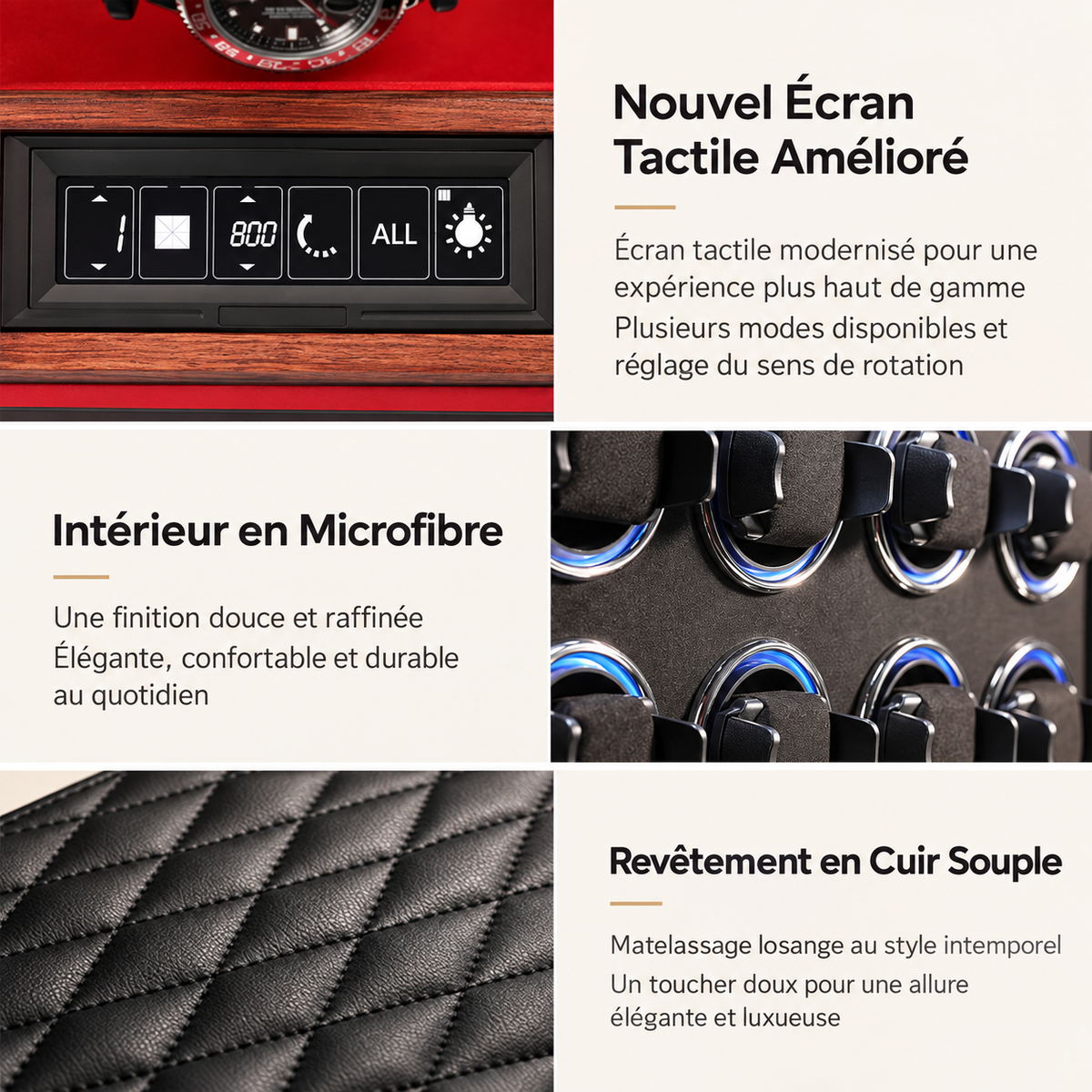 Remontoir à Montre Automatique en Cuir Végétal - 8 Montres