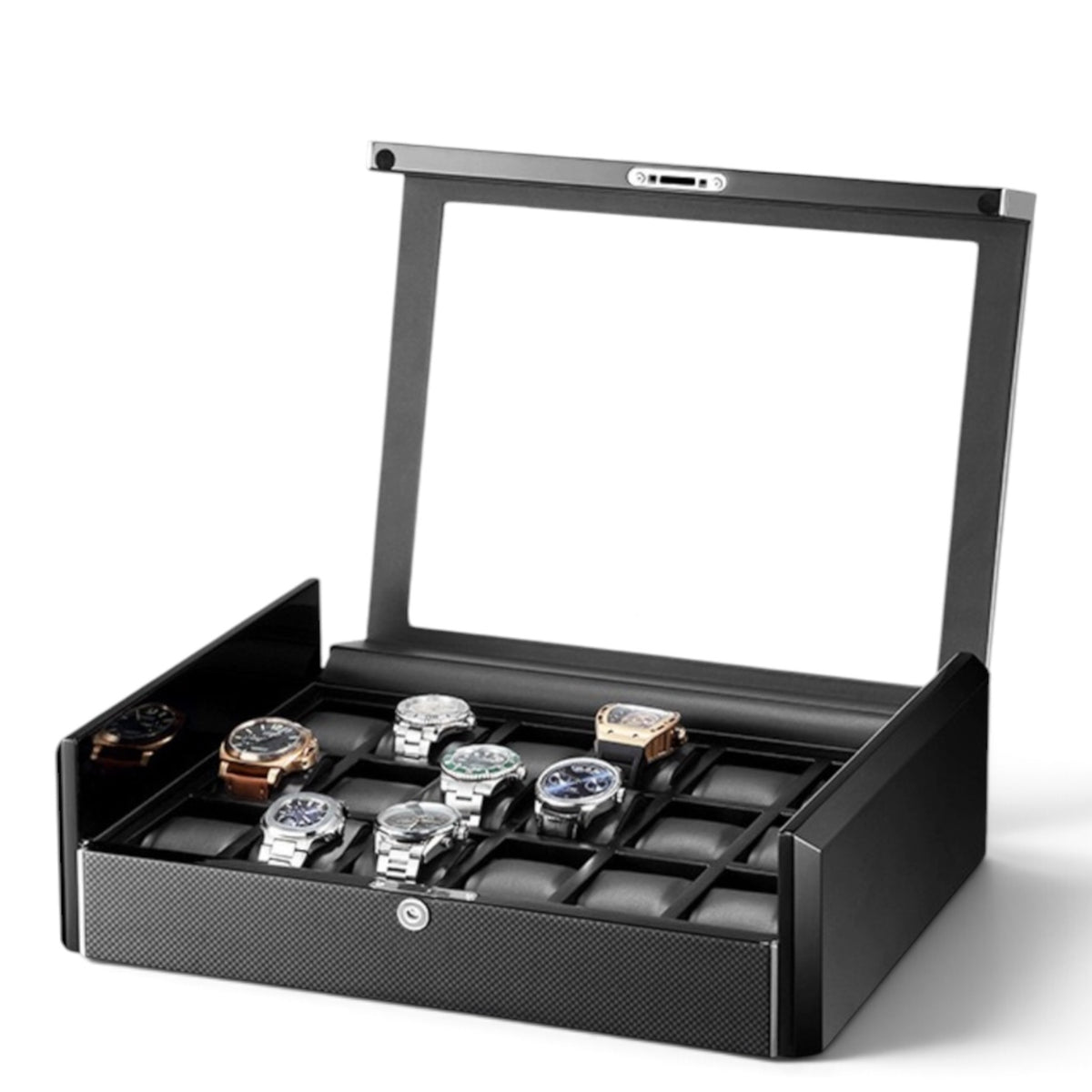 Boîte à Montres Finition Fibre de Carbone Noir - 18 Montres