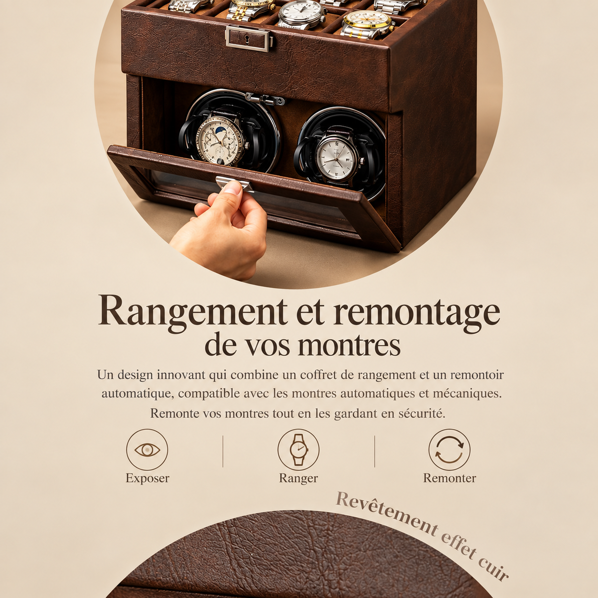 Remontoir à Montre Similicuir Double avec Boîte de Rangement – 2 Montres