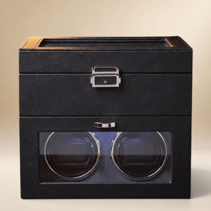 Remontoir à Montre Similicuir Double avec Boîte de Rangement – 2 Montres